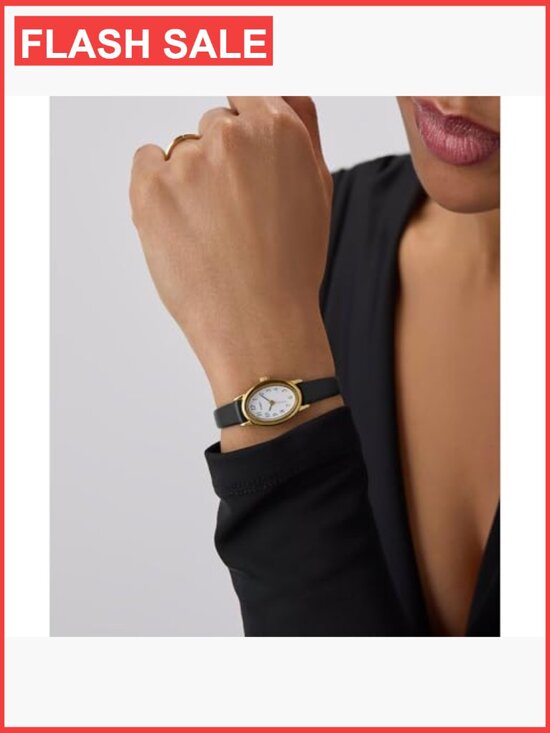 Oval Gold-Tone Watch - White Dial Leather Strap Quartz main image 4